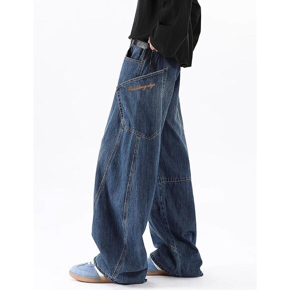 Men's Baggy Wide Leg Jeans Denim Streetwear Casual Loose Fit Y2K Hip Hop - Picture 6 of 6